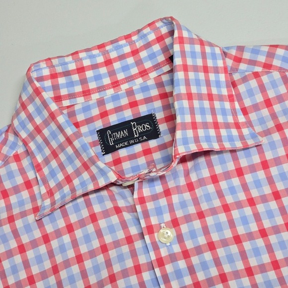 Gitman Bros Shirt Mens M Pink Blue Plaid Button Up Preppy Light Academia USA - Picture 1 of 14